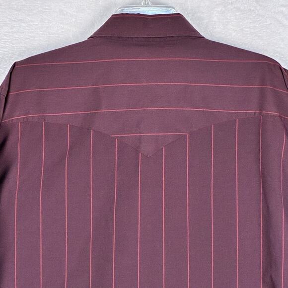 VTG Flying R Ranchwear Pearl Snap Western Shirt Mens L 17-35 Maroon Red Striped - Picture 5 of 10